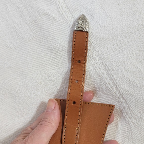 Vtg PASTA 90s Western Wide Waist Corset Belt Camel Tan Leather Silver Buckle N30